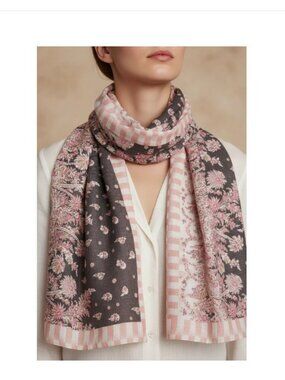 Liberty London Octavie Floral Silk Linen Scarf Pink Oblong 58x44